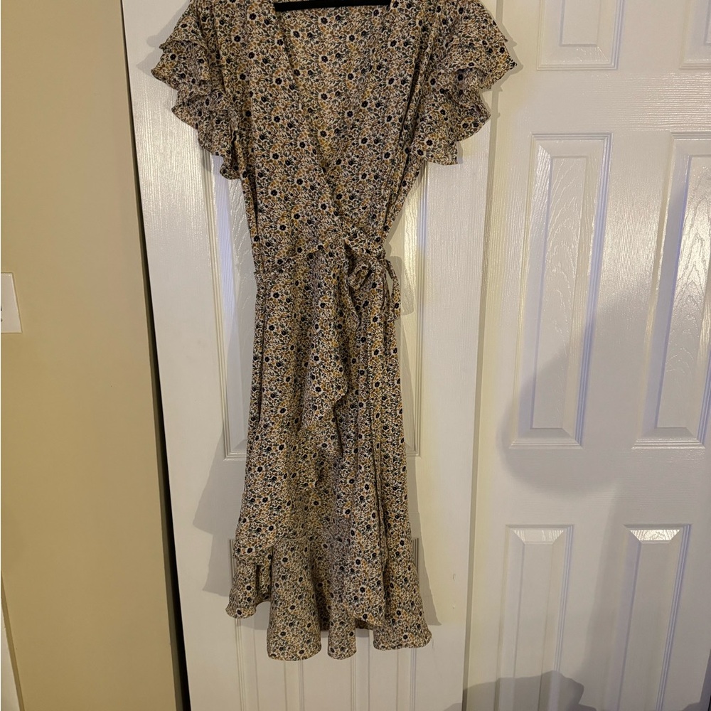 Floral Wrap Dress with Ruffle Sleeves